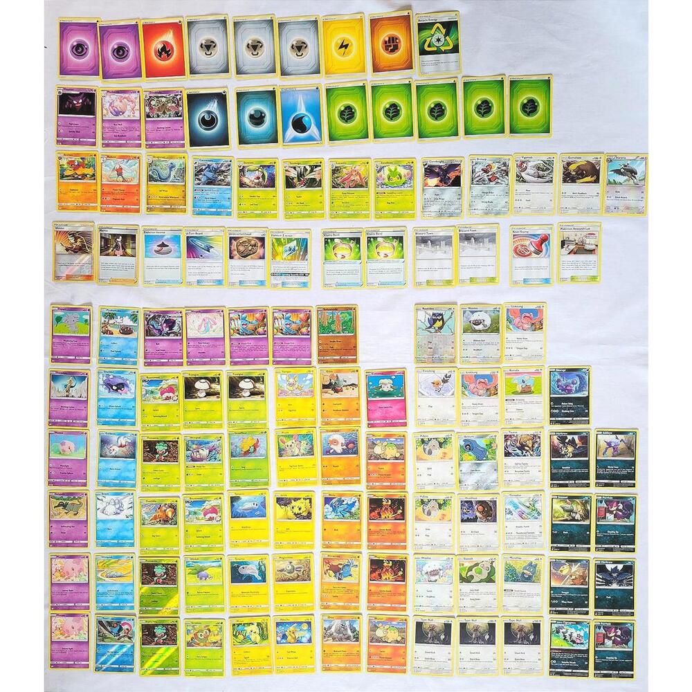 120 Pokémon Cards 2019 - Mixed Energy, Trainer, Basic Cards 103 Cards 17 Energy